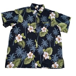 Creations Hawaiian Shirt Palm Trees Floral‎ Print Button Up Men's L
